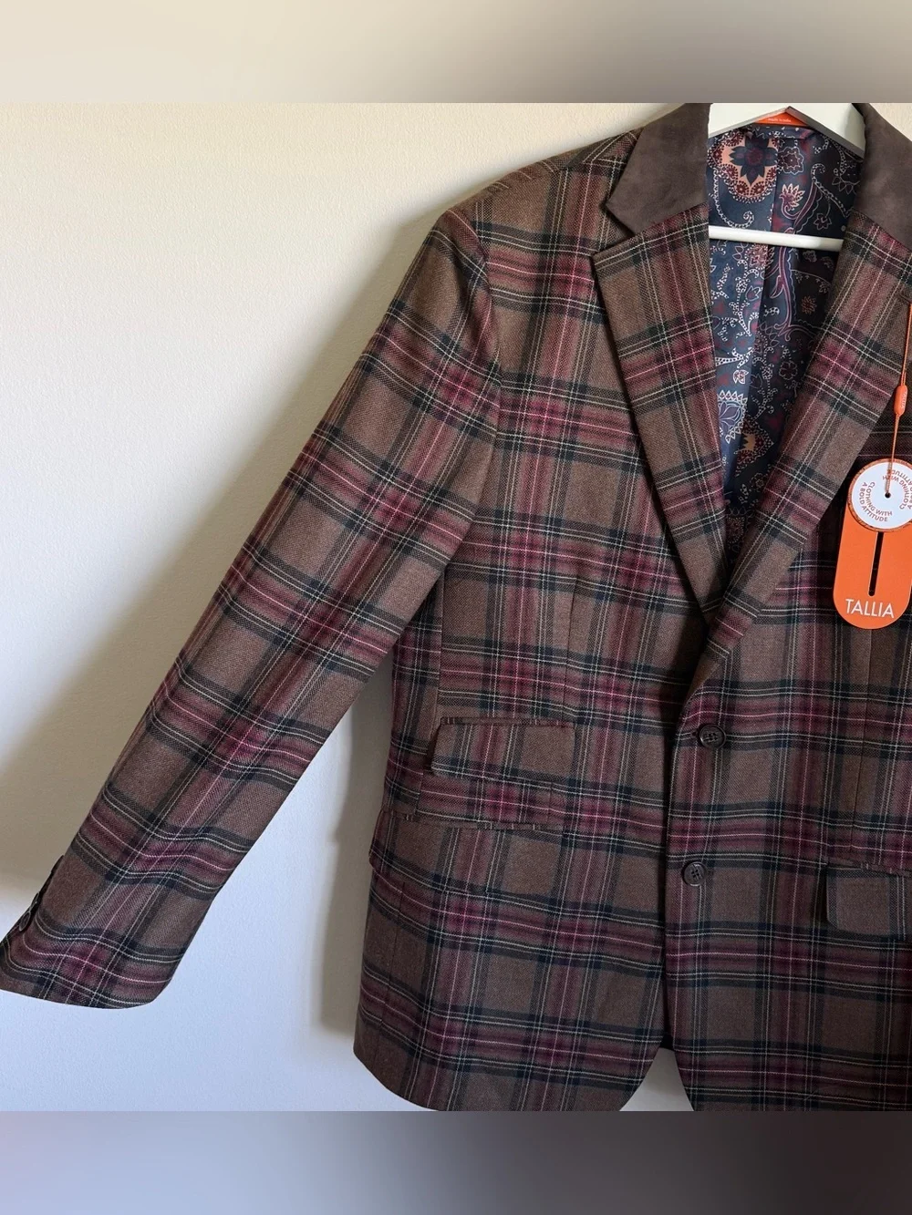 NWT Tallia Men's Camel Plaid l Blazer Sport Coat Suit Jacket 44R $295 retail